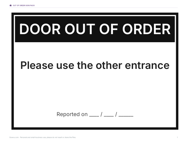 Preview of Printable Out of Order Sign