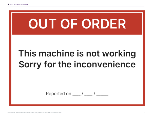 Preview of Printable Out of Order Sign