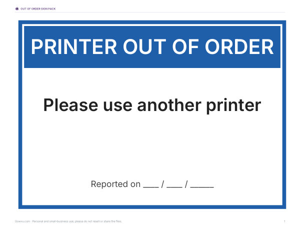 Preview of Printable Out of Order Sign
