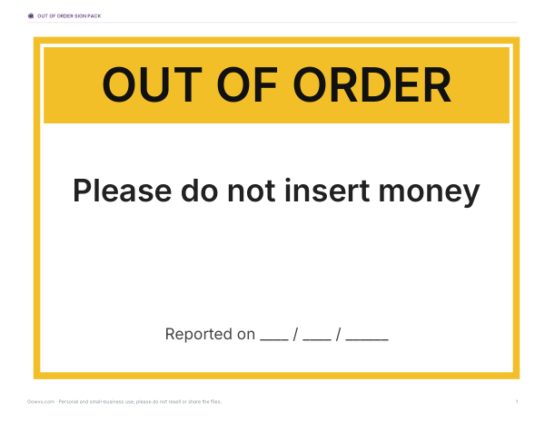 Preview of Printable Vending Machine Out of Order Sign